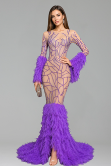 Feather Cuff Mermaid Evening Gown - LAROSABRIDE