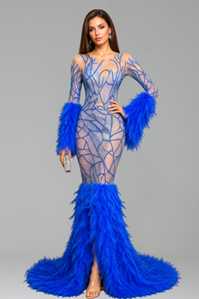 Feather Cuff Mermaid Evening Gown - LAROSABRIDE