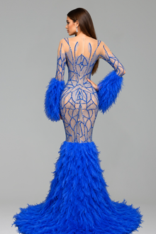 Feather Cuff Mermaid Evening Gown - LAROSABRIDE