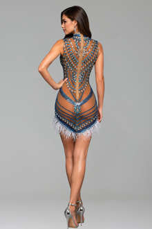 Crystal Feather Illusion Mini Dress - LAROSABRIDE
