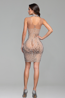 Pearl Embellished Illusion Mini Dress - LAROSABRIDE