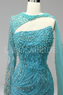 Beaded Mermaid Gown with Cape