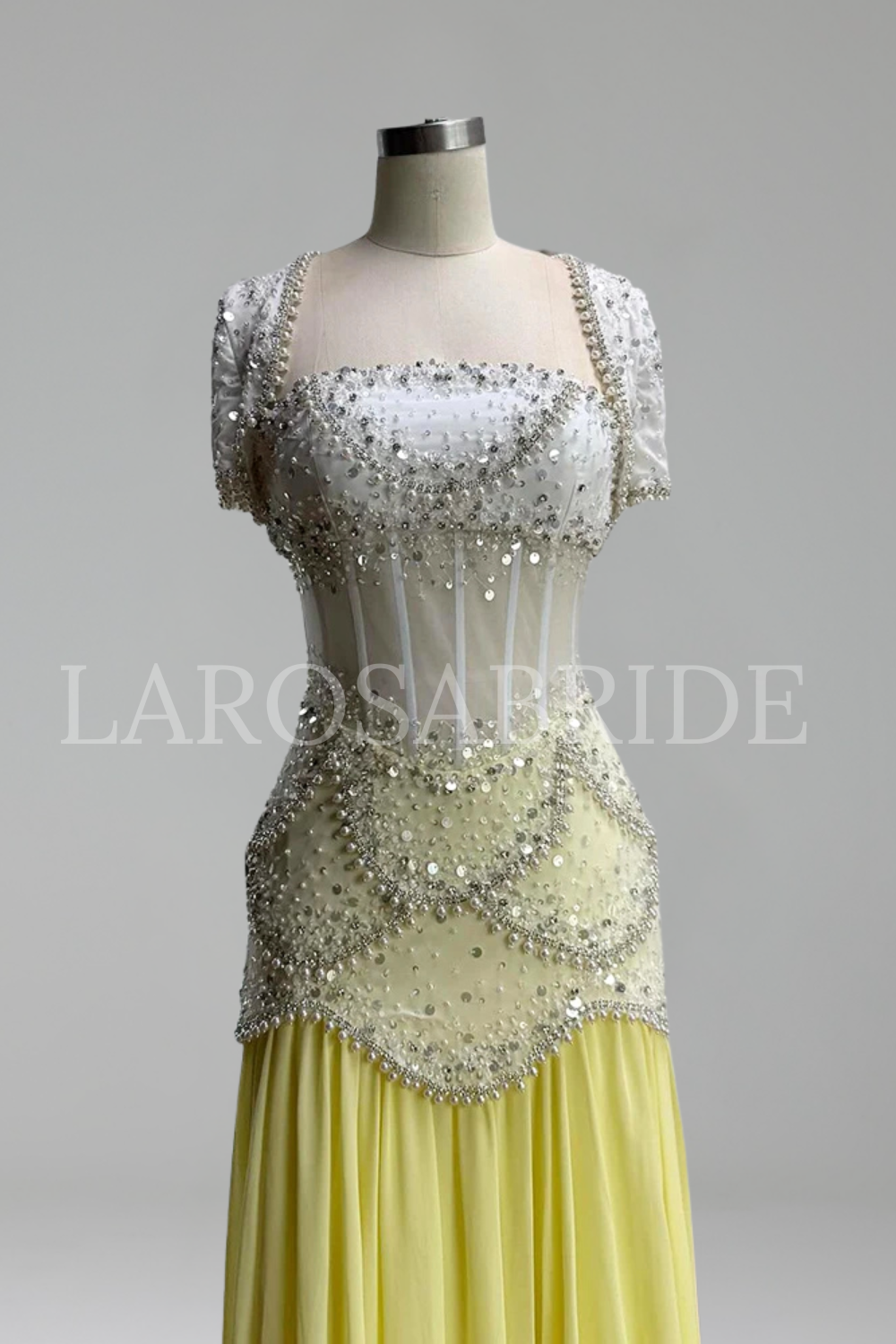 Yellow Pearls A-Line Evening Dress - LAROSABRIDE
