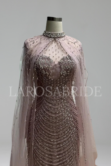 Beaded Cape Sleeve Gown - LAROSABRIDE