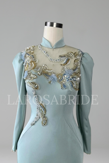 Mermaid Beaded Satin Evening Dress - LAROSABRIDE