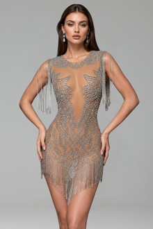 Crystal Fringe Illusion Mini Dress - LAROSABRIDE