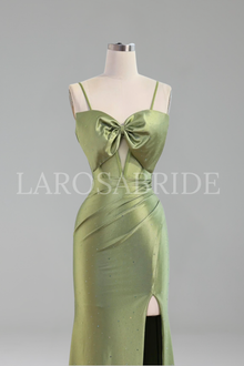 Dress Bow Rhinestone High Split Party - LAROSABRIDE