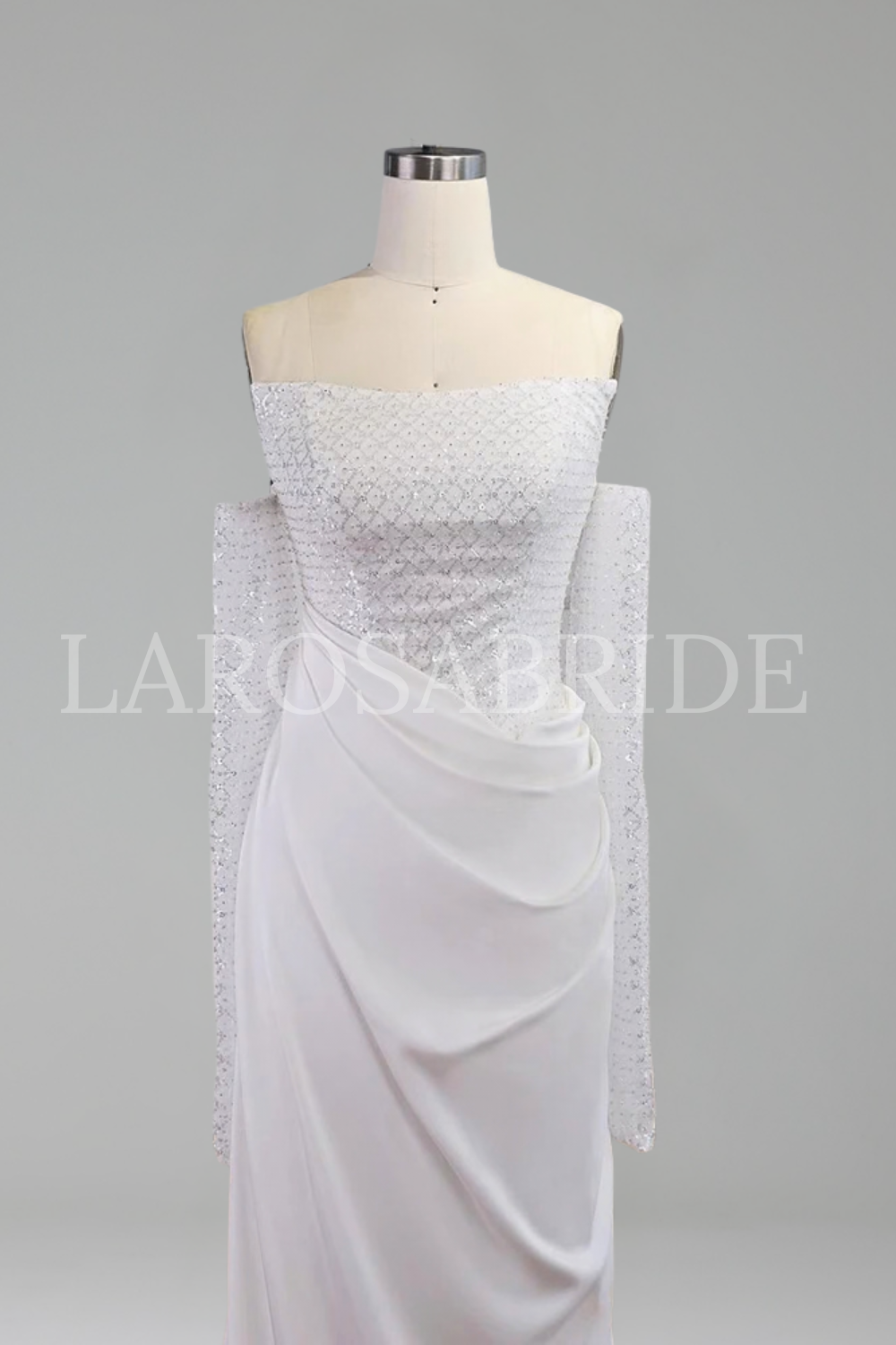 White Beaded With Detachable Sleeves - LAROSABRIDE
