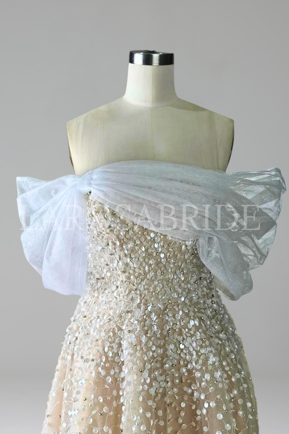 Off Shoulder Beaded Evening Dress - LAROSABRIDE
