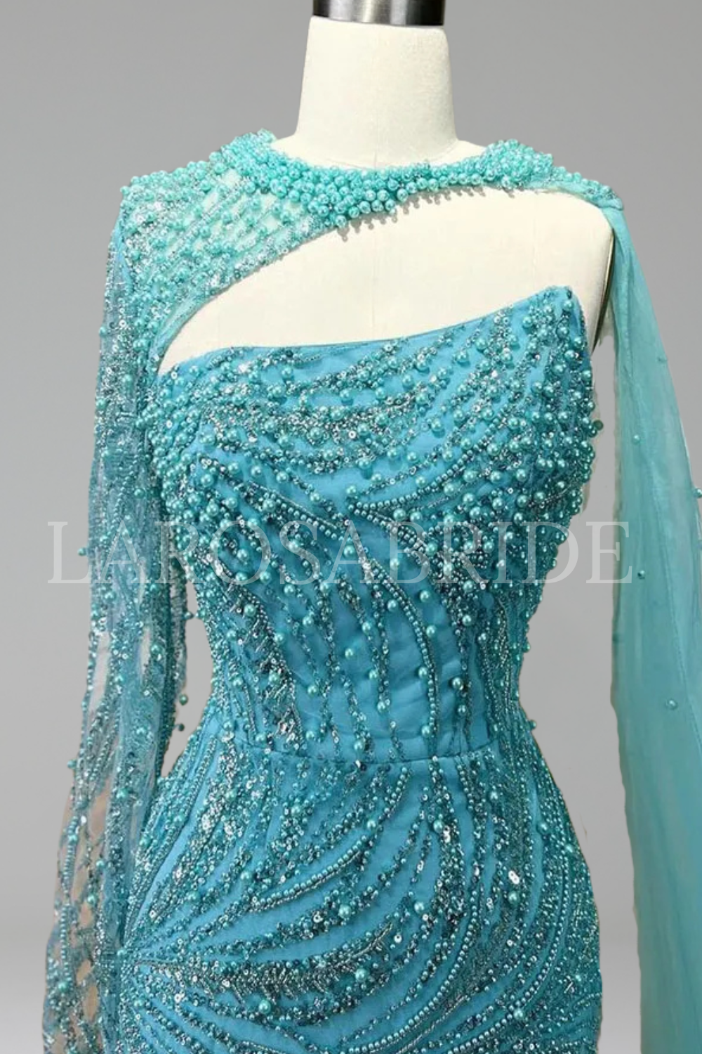 Beaded Pearl Cloak Dress - LAROSABRIDE