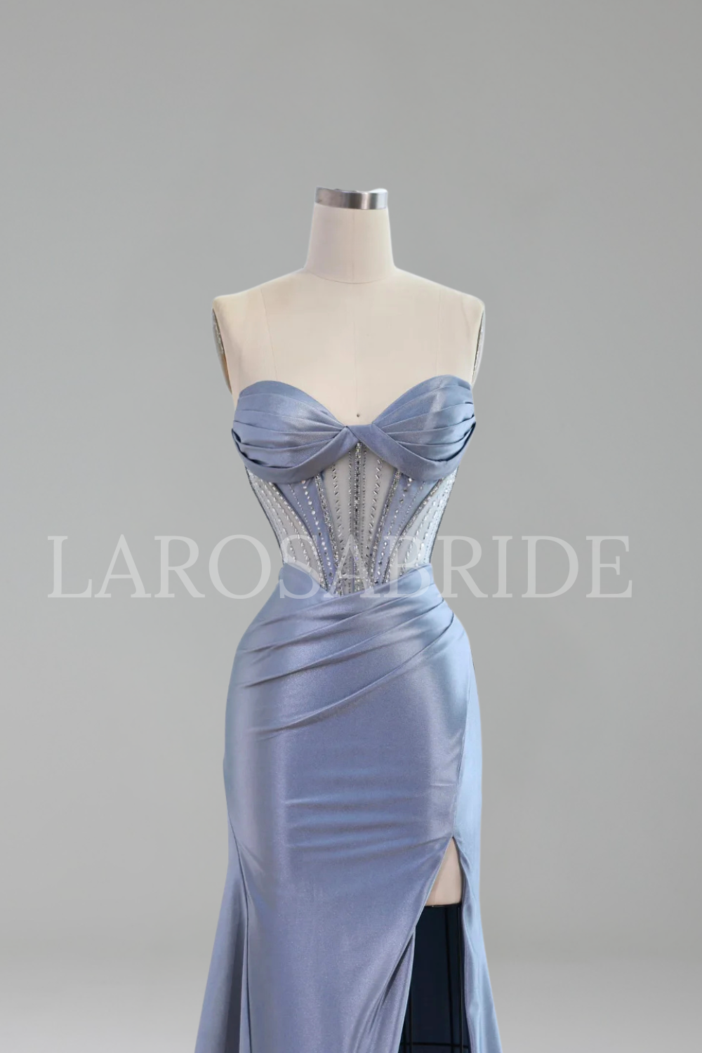 Beaded Mermaid High Split Gown - LAROSABRIDE