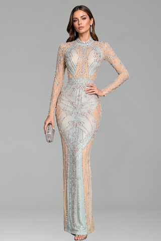 Ice Blue Illusion Beaded Gown - LAROSABRIDE