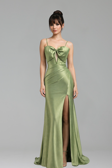 Dress Bow Rhinestone High Split Party - LAROSABRIDE