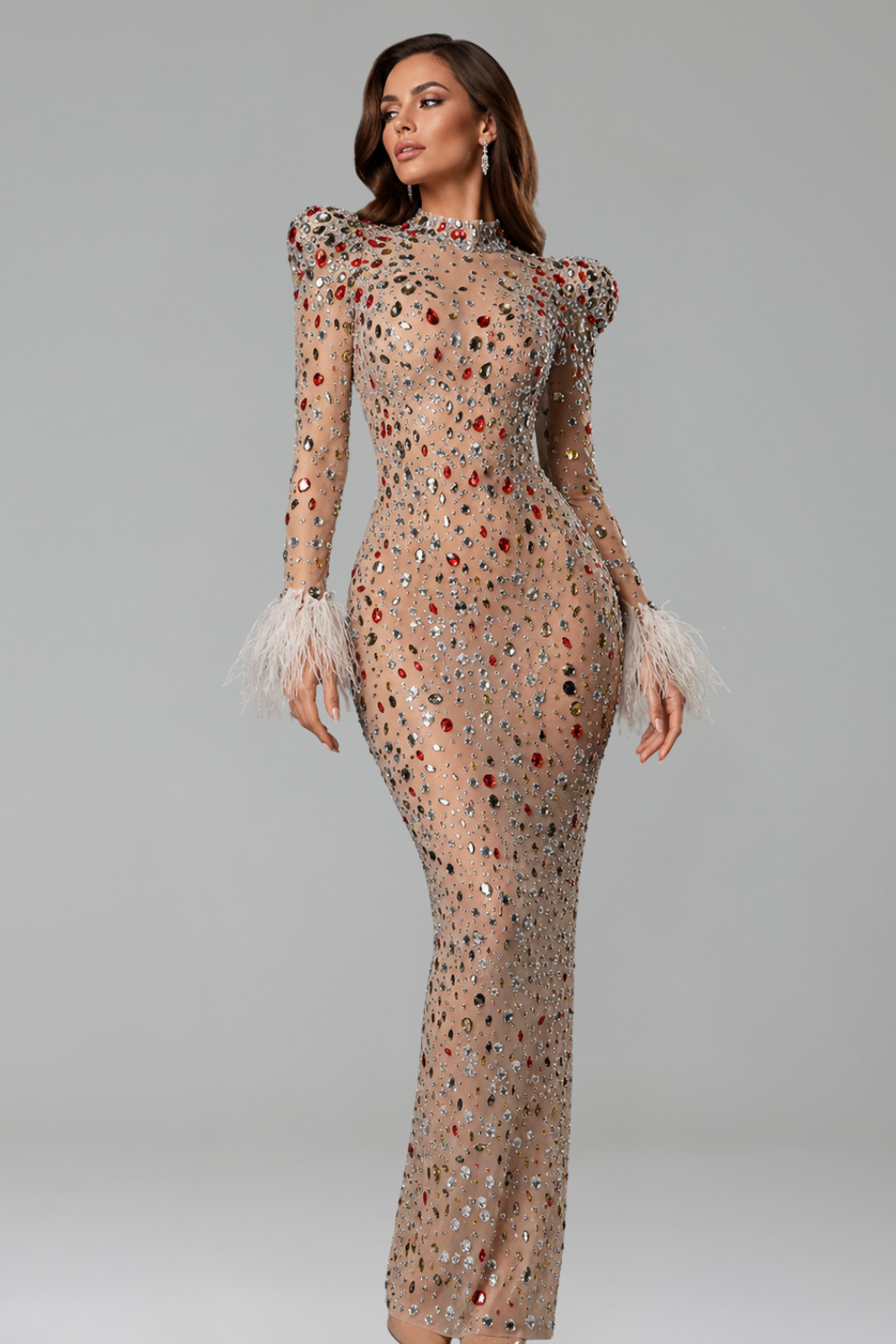 Royal Crystal Feather Gown - LAROSABRIDE