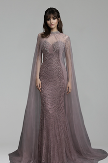 Beaded Cape Sleeve Gown - LAROSABRIDE
