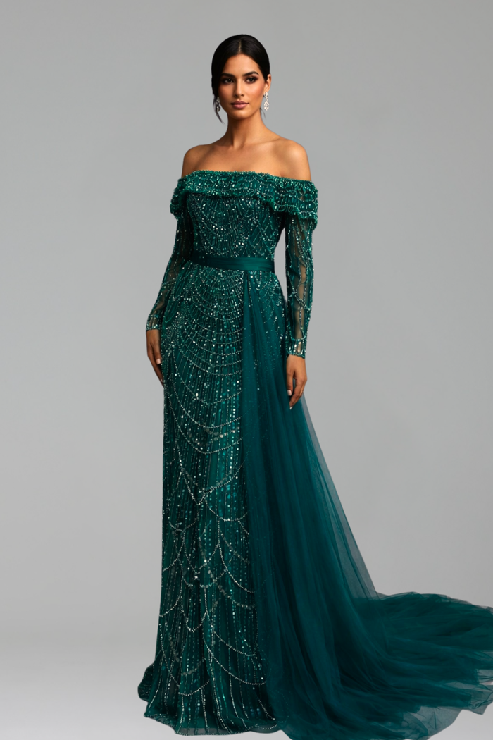 Boat Neck Mermaid Overskirt Dress