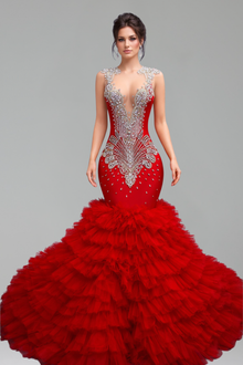 Beaded Illusion Mermaid Evening Dress - LAROSABRIDE
