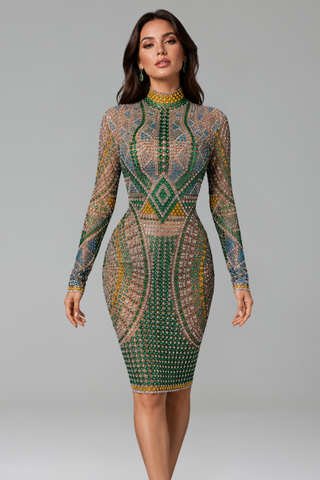 Emerald Crystal Mosaic Midi Dress - LAROSABRIDE