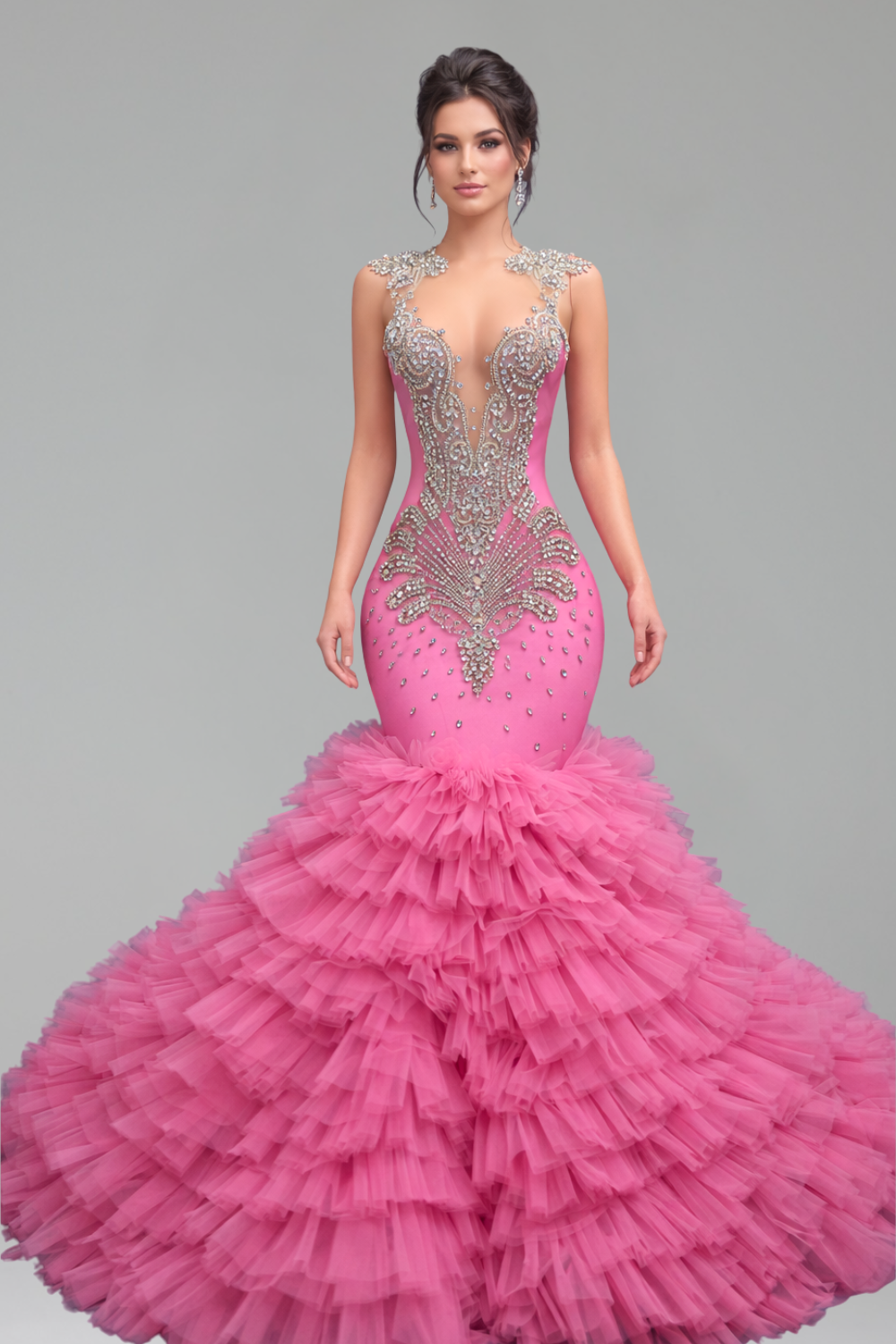 Beaded Illusion Mermaid Evening Dress - LAROSABRIDE
