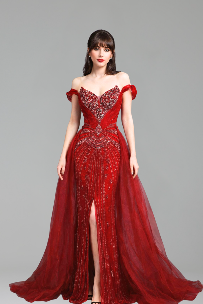 Beaded Overskirt Split Dress