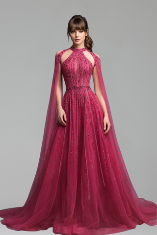 Beaded A-Line Cape Dress - LAROSABRIDE