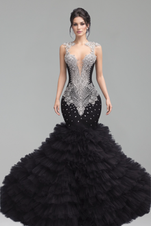 Beaded Illusion Mermaid Evening Dress - LAROSABRIDE