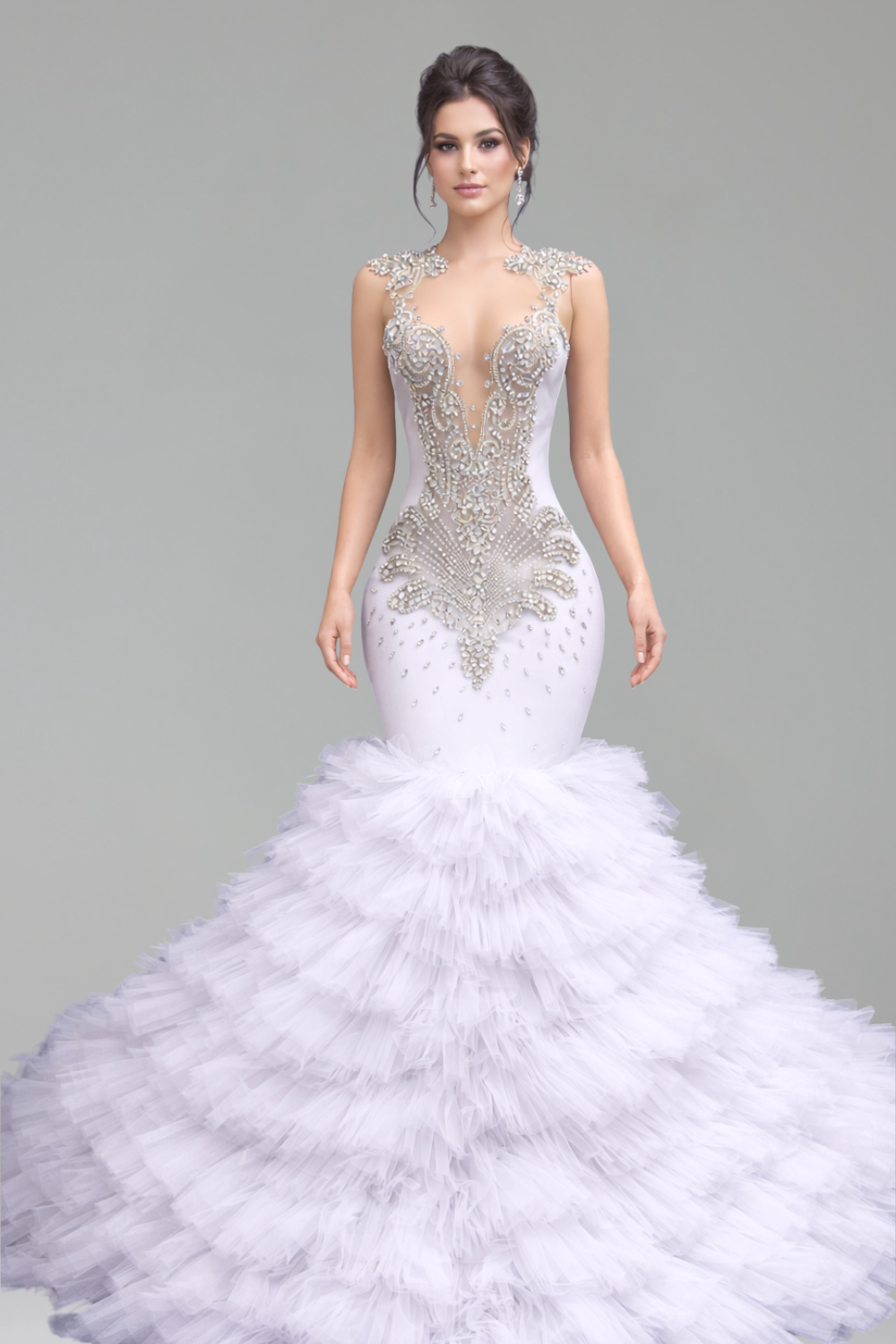 Beaded Illusion Mermaid Evening Dress - LAROSABRIDE
