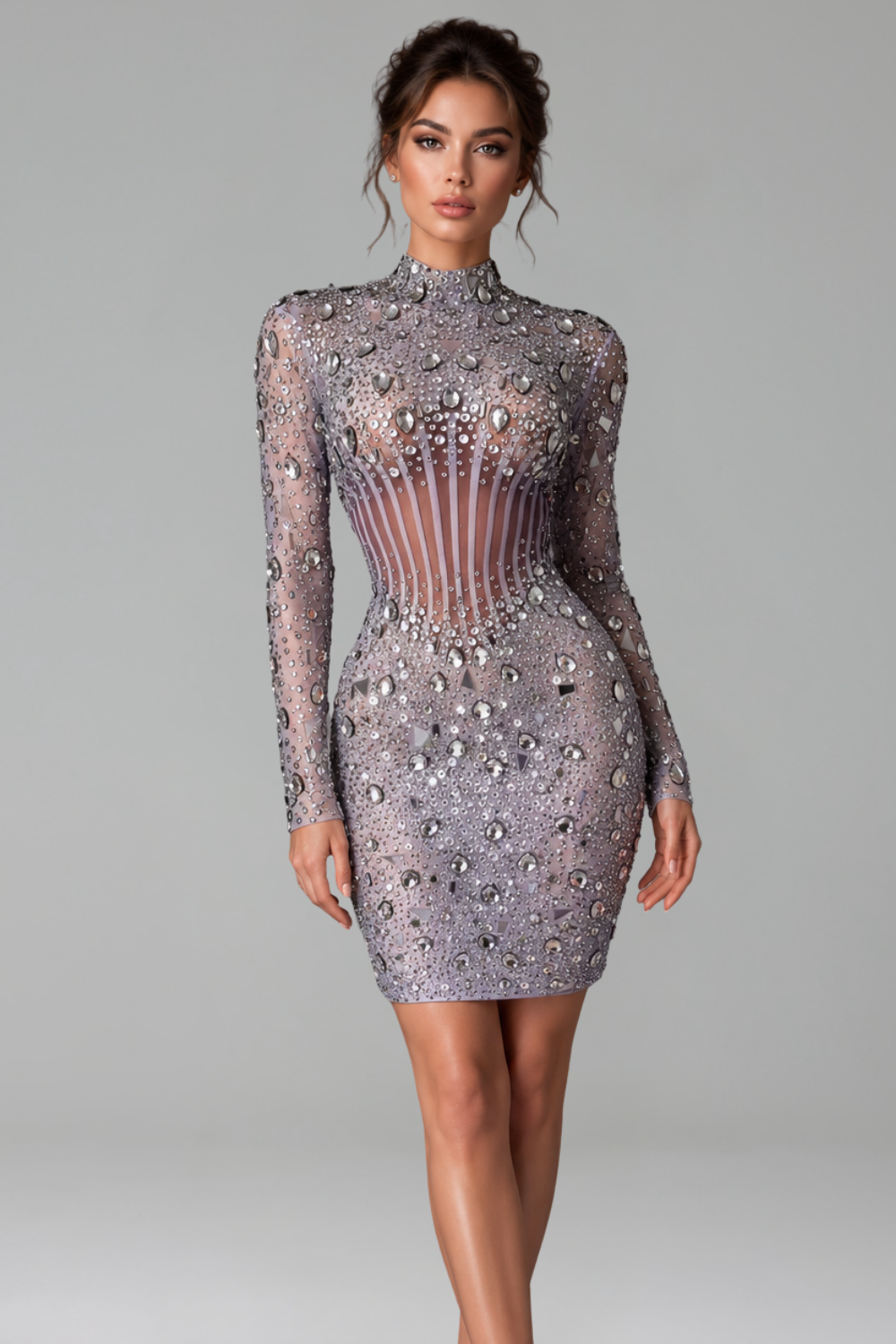 Midnight Crystal Illusion Mini Dress - LAROSABRIDE