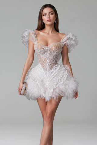 Ethereal Feather Petal Mini Dress - LAROSABRIDE