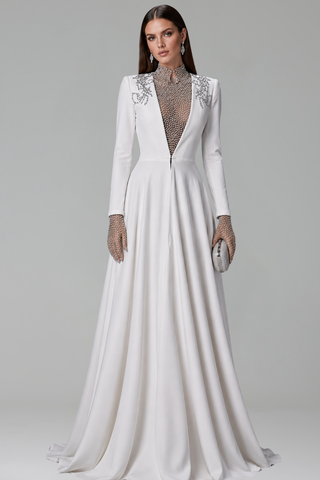 Crystal Illusion Satin Gown - LAROSABRIDE