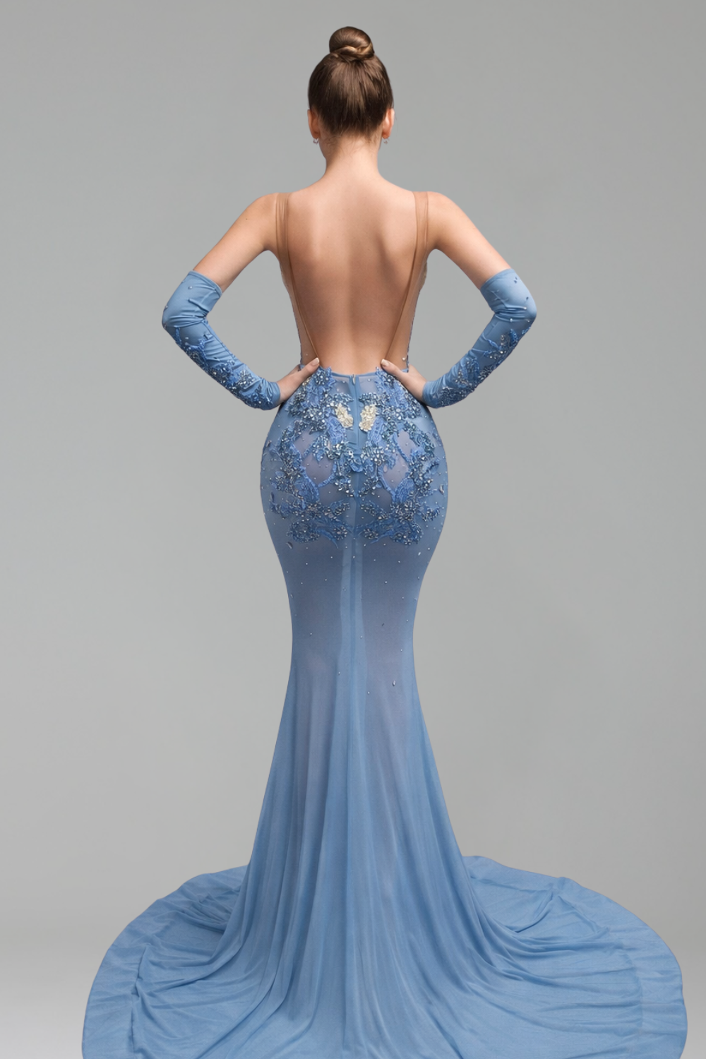 Illusion Appliqu� Mermaid Dress - LAROSABRIDE