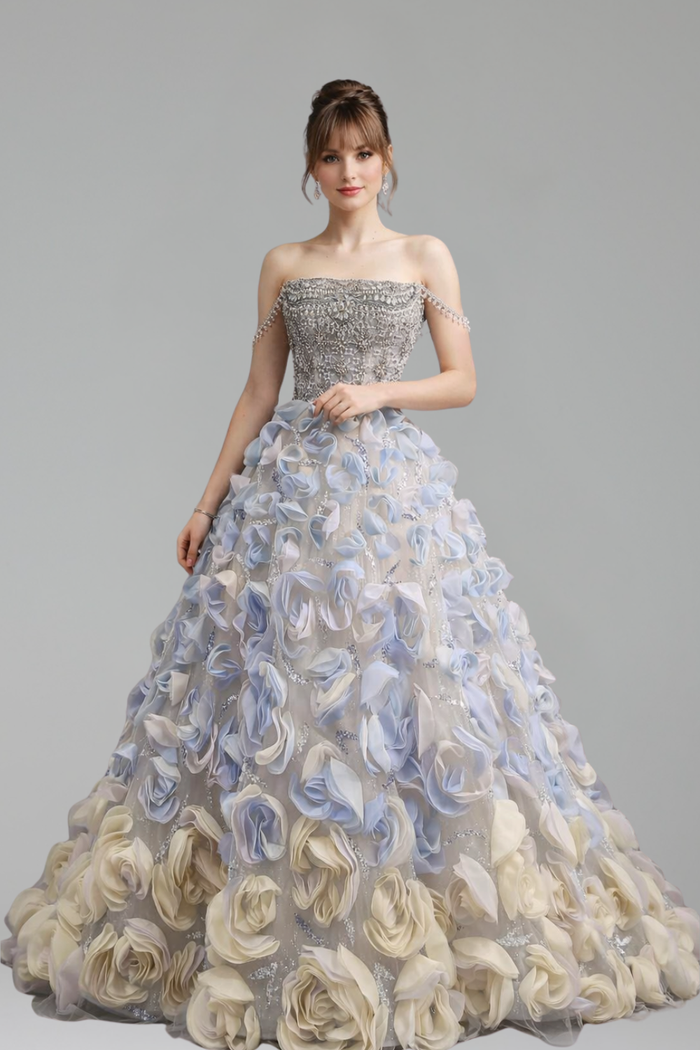 Crystal Beaded Floral Ball Gown