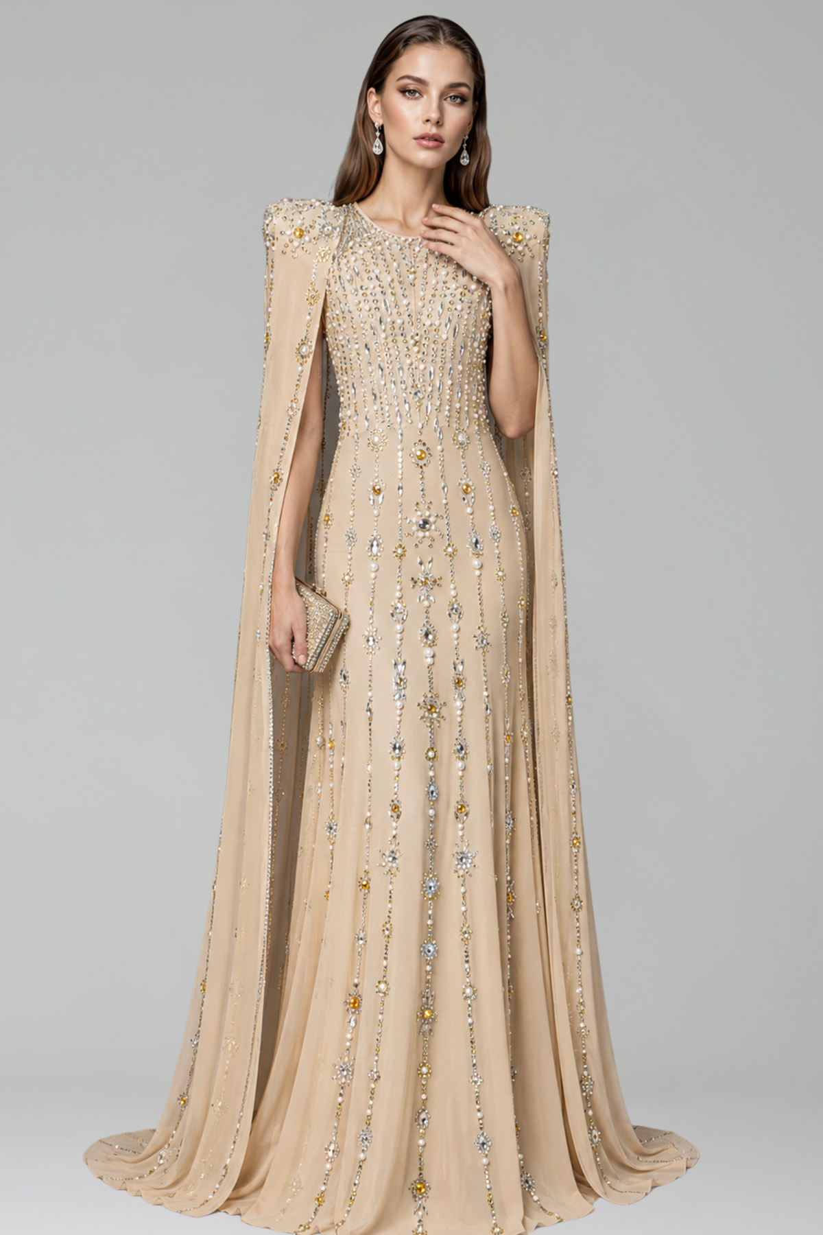 Crystal Cape Evening Gown - LAROSABRIDE
