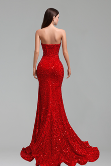 Strapless Sequin Slit Dress - LAROSABRIDE
