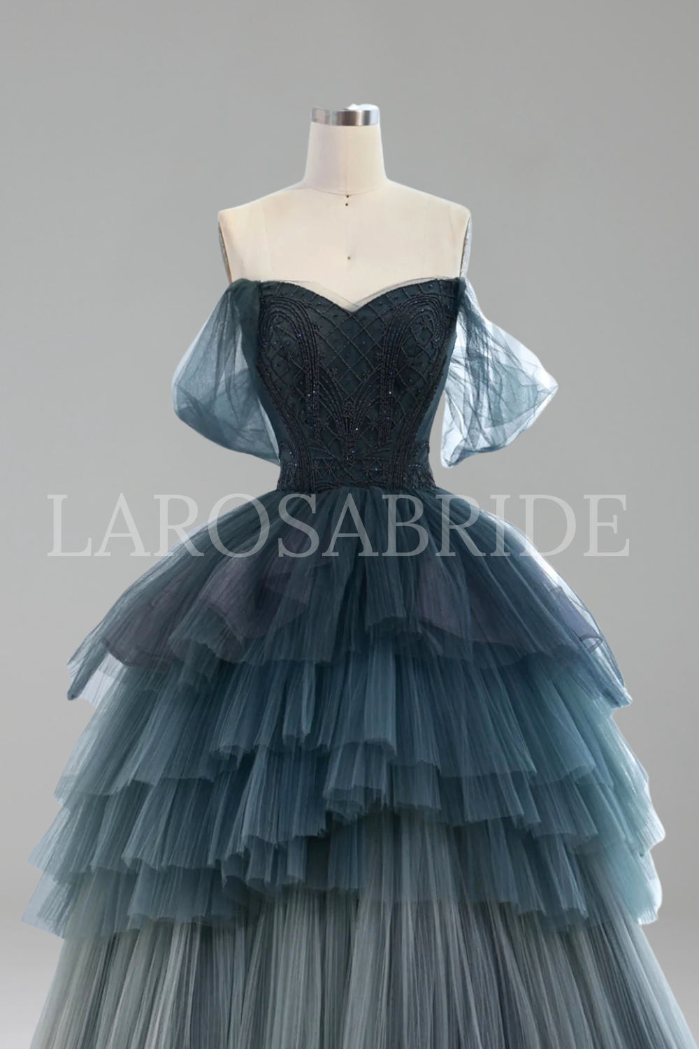 Off Shoulder A Line Tiered Tulle - LAROSABRIDE