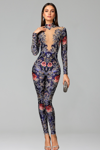 Baroque Floral Illusion Catsuit - LAROSABRIDE