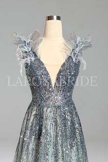 Feather Beaded Formal Gown - LAROSABRIDE