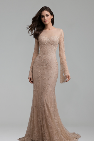 Lace Beaded Mermaid Evening Dress - LAROSABRIDE