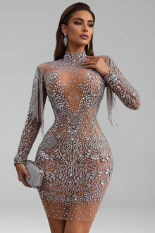 Silver Crystal Fringe Mini Dress - LAROSABRIDE