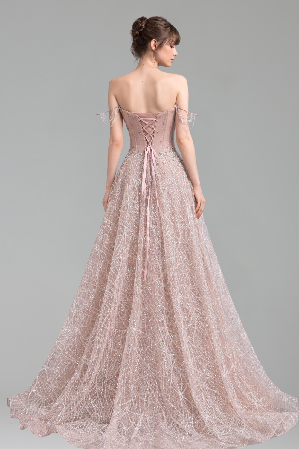 Off Shoulder A Line Sparkly Beaded Ball - LAROSABRIDE