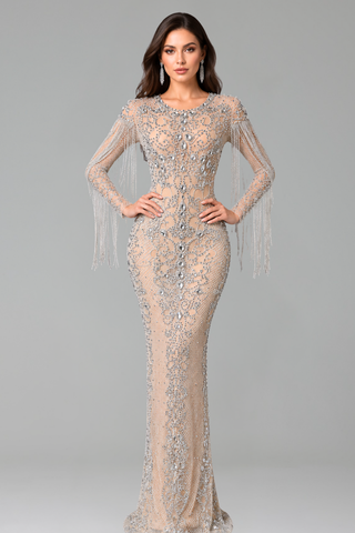 Crystal Fringe Illusion Gown - LAROSABRIDE