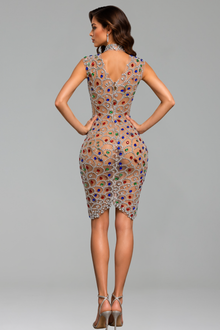 Multicolor Crystal Illusion Midi Dress - LAROSABRIDE
