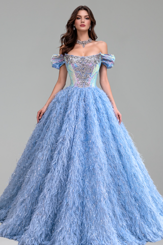 Feather Beaded Ball Gown - LAROSABRIDE