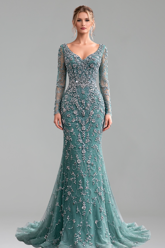 Beaded Crystal Mermaid Gown