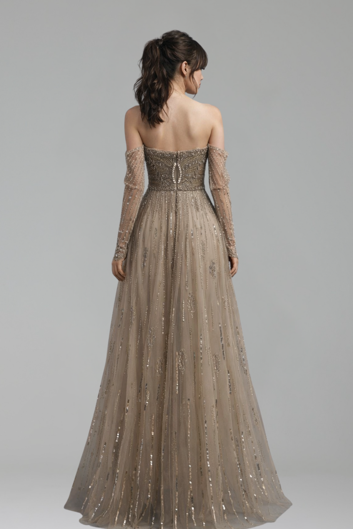 Long Sleeve Crystal Mermaid Gown - LAROSABRIDE
