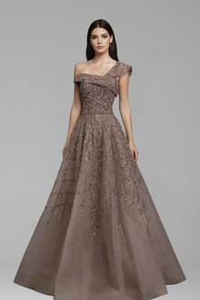 Off-Shoulder Beaded A-Line Dress-Larosabride