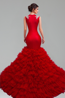 Beaded Illusion Mermaid Evening Dress - LAROSABRIDE