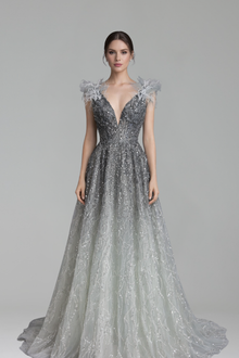 Feather Beaded Formal Gown - LAROSABRIDE