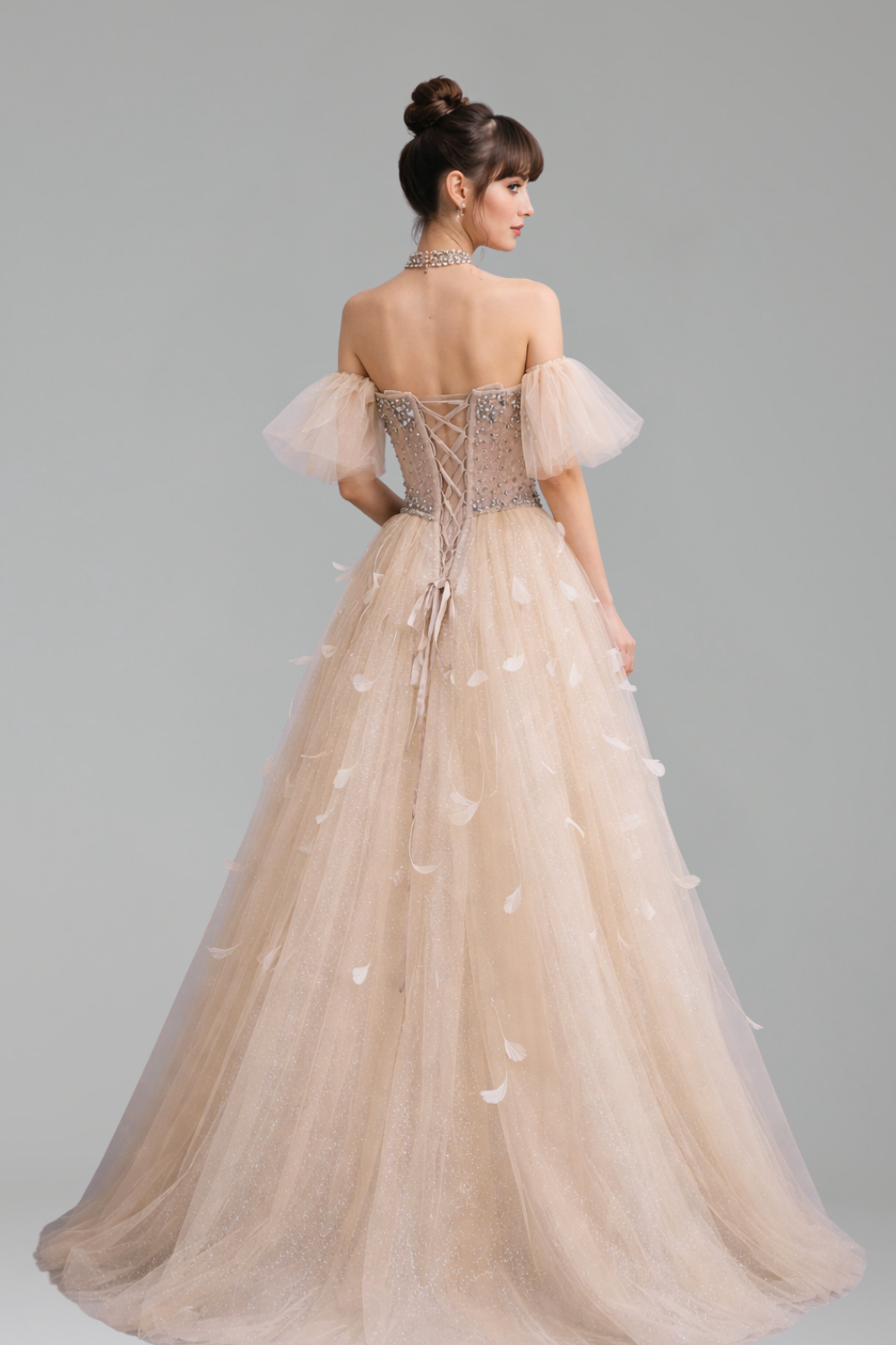 Crystal Beaded Feather A Line - LAROSABRIDE