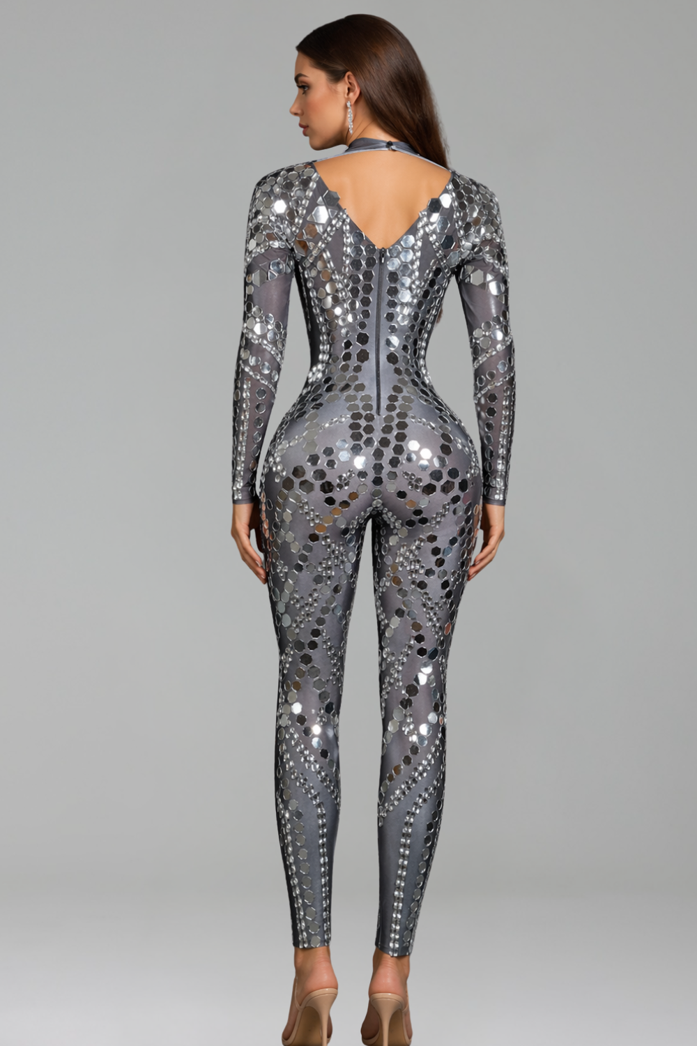 Mirror Crystal Sheer Jumpsuit - LAROSABRIDE